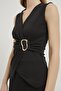 Women's Black Double-Breasted Collar Side Buckle Sleeveless Blouse - 5