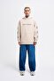 Men's Patched Ethnic Hooded Sweatshirt Light Beige - 5