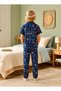 Boy's Space Patterned Buttoned Summer Pajama Set - 4