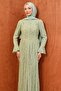 Mint Green Lace Evening Dress with Flounces on the Sleeves and Draped Front - 2