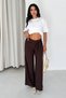 Women's Brown Casual Wide-Leg Trousers with Tie Detail - 2