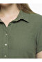 Lcw Curve Khaki Shirt Collar Plus Size 100% Cotton Dress - 8