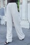 Women's Linen High Waist Elastic Waist Wide Leg Pants with Side Pockets-Stone - 5