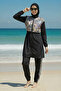 2-Piece Set (with Bonnet Gift) Parachute Fabric Hijab Swimsuit with High Collar, Front Zipper and Elastic Waist D80