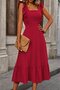Women's Strappy Ruffled Square Neck Tie Back Midi Aerobin Midi Dress - 4