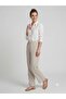 Women's Comfortable Cut Linen Trousers with Elastic Waist and Laces 74544 - 4