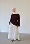 Women's Asymmetrical Cut Waist Tie Modal Hijab Shirt Bitter Brown - 5