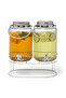 Glass Beverage Dispenser Set with Metal Stand & Handle — 4 L × 2 (8 L Total)