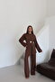 Brown Gold Brooch Blouse and Pants Set - 2Y8759 - 2