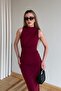 Burgundy Draped Slit Dress - 4114 - 6