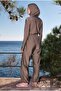 Ribbed Detailed Hijab Swimsuit Set Dark Mink - 3