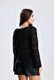 Women's Ecru Openwork Knitwear Long Sleeve Boat Neck Crop Blouse - 3