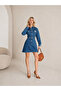 Blue Long Sleeve Ripped Detailed Denim Jeans Dress - 3