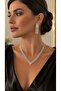 Crystal Stone V-Cut Choker and Dangle Earrings Jewelry Set – Silver Color Evening Dress & Event Collection - 2