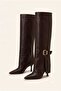 Lako Women's Brown Detachable Pointed Toe Buckle Detailed Heeled Boots