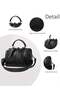 Women PU Shoulder Bag Crossbody Satchel Tote Handbag Barrel Shape with Bow Accent (Black) - 3
