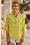 Yellow Shirt with Collar and Buttons, 3/4 Sleeves, Casual Muslin, Oversize Woven 67 55 - 6