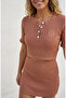 Summer Buttoned Crew Neck Cropped Skirt Knitwear Set - 4