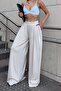 Beige Pleated Pocketed Extra Wide Leg Women's Modal Trousers - 4