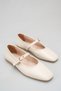 Beige Leather Buckle Square Toe Comfortable Non-Slip Sole Women's Ballerina Shoes Donna