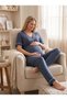 New Season Indigo Short-Sleeved Buttoned Design with Breastfeeding Feature Summer 100% Cotton Maternity Pajama Set - 6