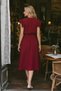 Women's Burgundy Double-Breasted Collar, Ruffle Detailed Shoulder, Elastic Waist, Midi Length Dress Arm-26Y001141 - 2