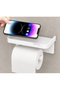 White Modern Toilet Paper Hanger with Shelf Shelf Organization Wall Shelf Practical Holder - 2