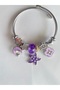 Steel Bracelet with Clover and Fish Details, Starfish and Amethyst Color Beads, and a Variety of Charms - 5