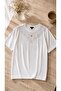 Women's White Cotton Comfortable Fit Basic T-Shirt with Lace and Stone Accessories Detail Ayd0058 - 4