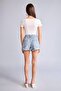 100% Cotton High Waist Cut-Off Hem Jean Blue Shorts H0593Ax26Hs - 5