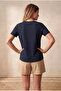 Women's Navy Blue Viscose / Polyester Blended Regular Fit V-Neck Short Sleeve T-Shirt Ellis - 6