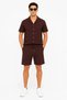 Men's Crepe Fabric Breathable Short Sleeve Shirt Pocket Shorts Top and Bottom Set - Brown - 4
