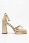 Women's Special Design Single Strap Platform Heeled Gold Evening Dress Shoes, Wedding Dress Shoes (10 cm Heel) - 4
