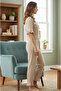Women's Bamboo Linen Pajama Set with Tie Front Detail, Flared Sleeves and Cuffs - 3