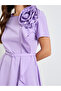 Purple Corsage Detail Ruffle Midi Dress - 4