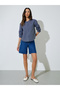 Navy Blue Checkered Long Sleeve Blouse - 2