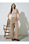 Tan Wide Leg Pants with Cord Detail