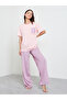 Pink Striped Ruffle Edge Pocket T-Shirt and Straight Pyjama Set - 2
