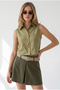 Women's Khaki Pocket Sleeveless Crop Linen Shirt Gml-19001458 - 5
