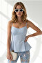 Women's Baby Blue Adjustable Strap Pleated Detailed Tok Blouse Blz-19003428