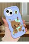 iPhone 15 Plus Compatible Case with Camera Protector Blue Silicone Couple Phone Case Kitty Pattern