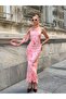 Women's Floral Patterned Maxi Dress with Shawl Detail - 4