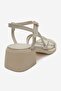 Cirelle Beige Genuine Leather Flip-Flop Women's Thick Heeled Sandals - 5
