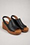 Genuine Leather Wedge Heel Elastic Women's Black Sandals