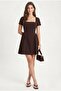 Women's Maeva Square Neck Short Sleeve Mini Woven Bitter Brown Dress
