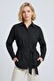 Black Slit Detailed Belted Oversize Fit Long Shirt - 4