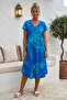 Blue-Green V-Neck Short Sleeve Patterned Casual Viscose Woven Dress 113 64 - 5