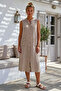 Beige Hakim Collar Sleeveless Buttoned Pocketed Casual Muslin Woven Dress 113 60 - 4