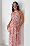 Women's Halter Neck Patterned Long Dress – Stylish Design with Belt - 5