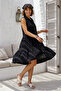 Black Shirt Collar Sleeveless Buttoned Skirt Ruffle Casual Muslin Woven Dress 105 65 - 5
